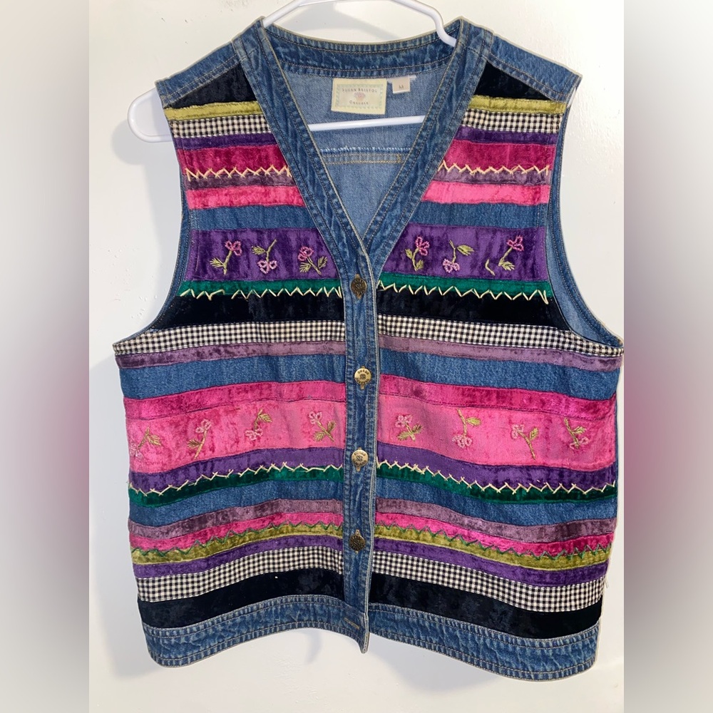 Susan Bristol Blue Denim Vest with Embroidery